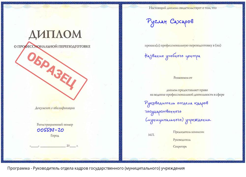 Руководитель отдела кадров государственного (муниципального) учреждения Кандалакша