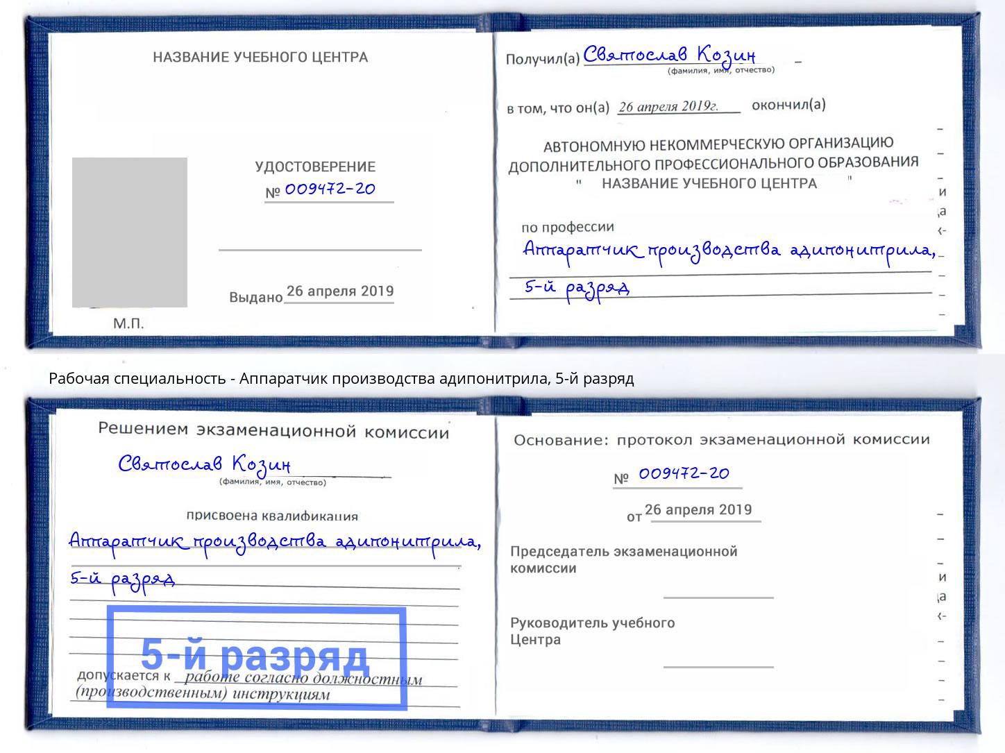 корочка 5-й разряд Аппаратчик производства адипонитрила Кандалакша