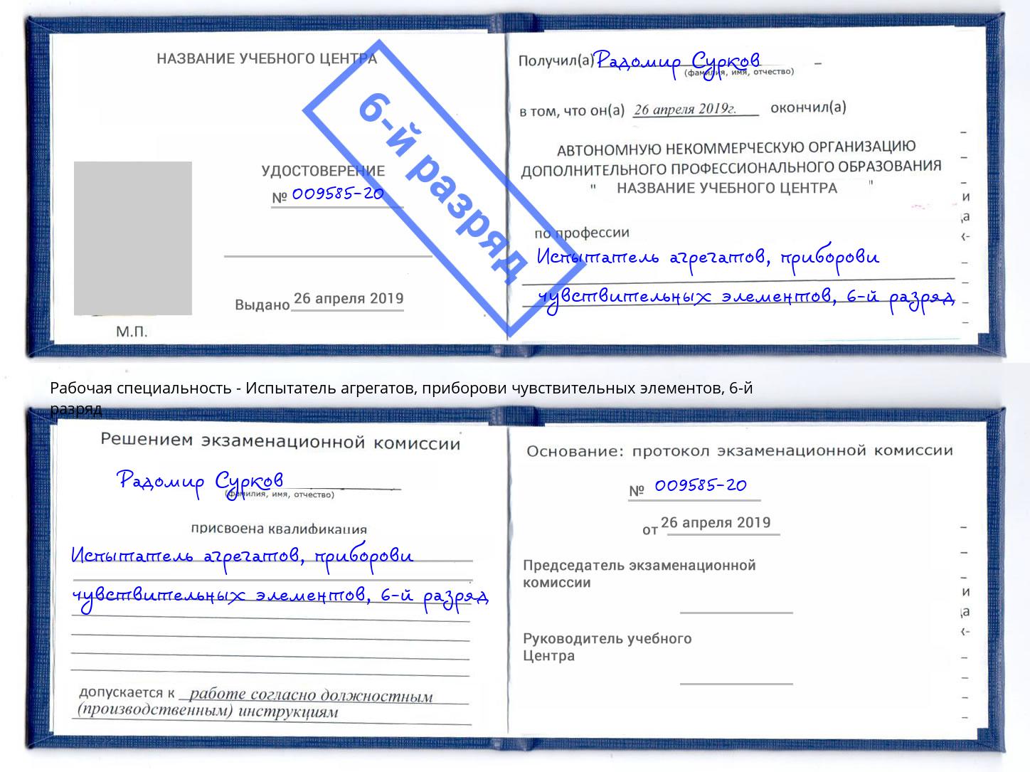корочка 6-й разряд Испытатель агрегатов, приборови чувствительных элементов Кандалакша