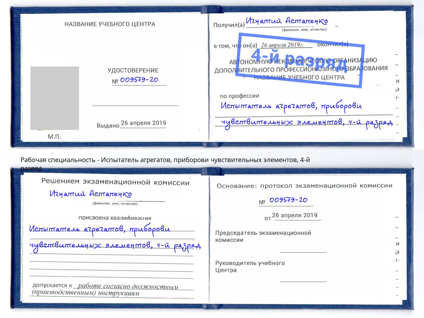 корочка 4-й разряд Испытатель агрегатов, приборови чувствительных элементов Кандалакша