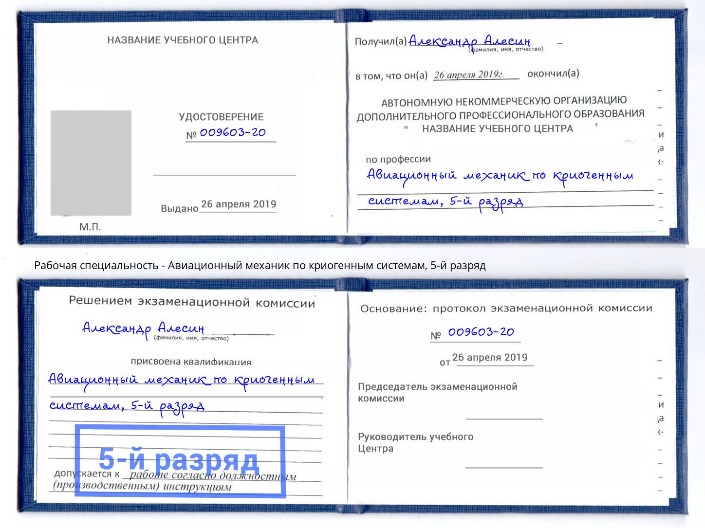 корочка 5-й разряд Авиационный механик по криогенным системам Кандалакша