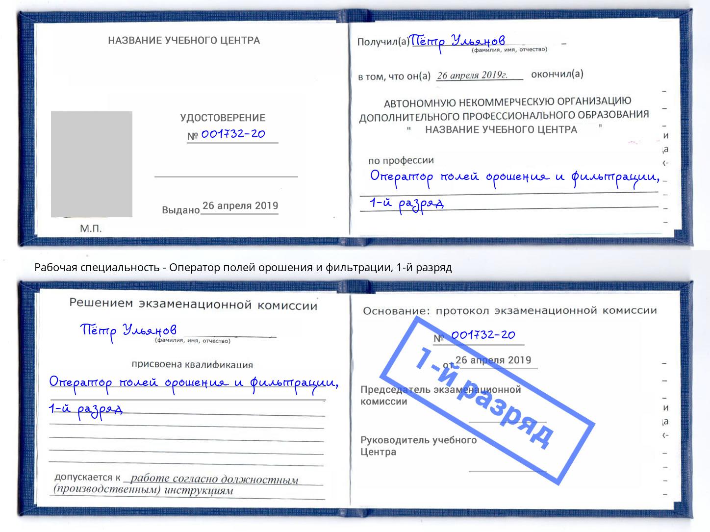 корочка 1-й разряд Оператор полей орошения и фильтрации Кандалакша