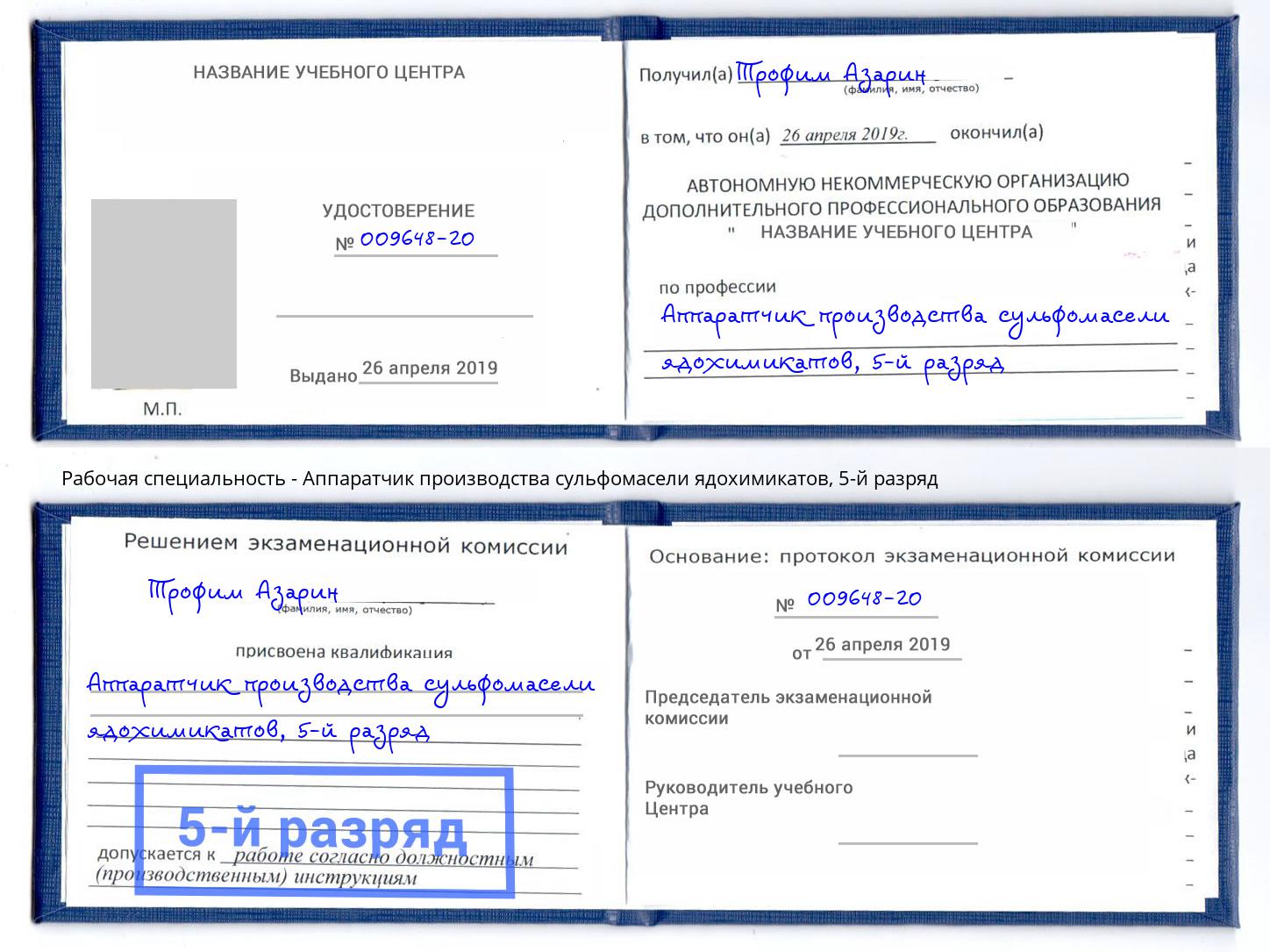корочка 5-й разряд Аппаратчик производства сульфомасели ядохимикатов Кандалакша