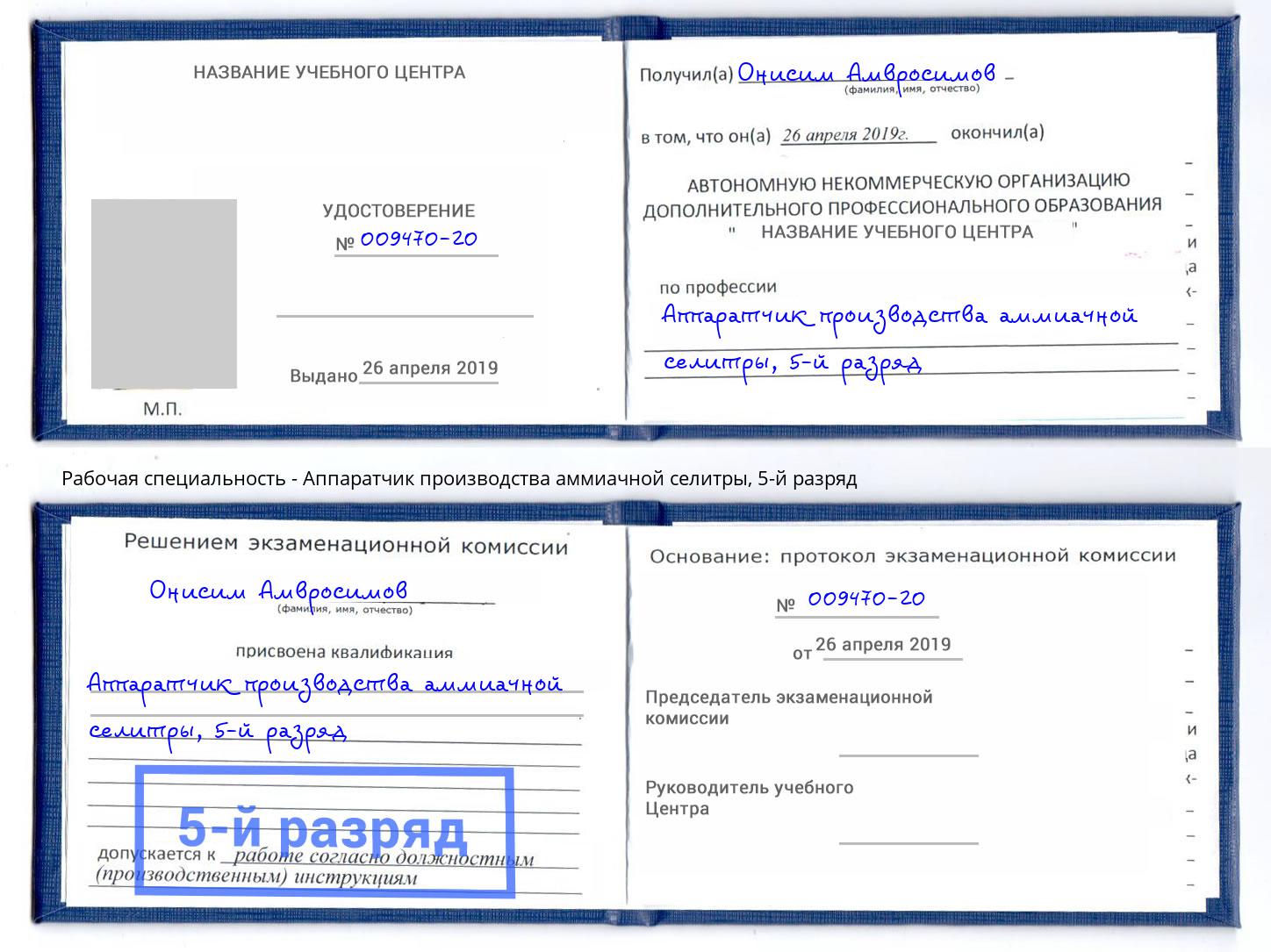 корочка 5-й разряд Аппаратчик производства аммиачной селитры Кандалакша