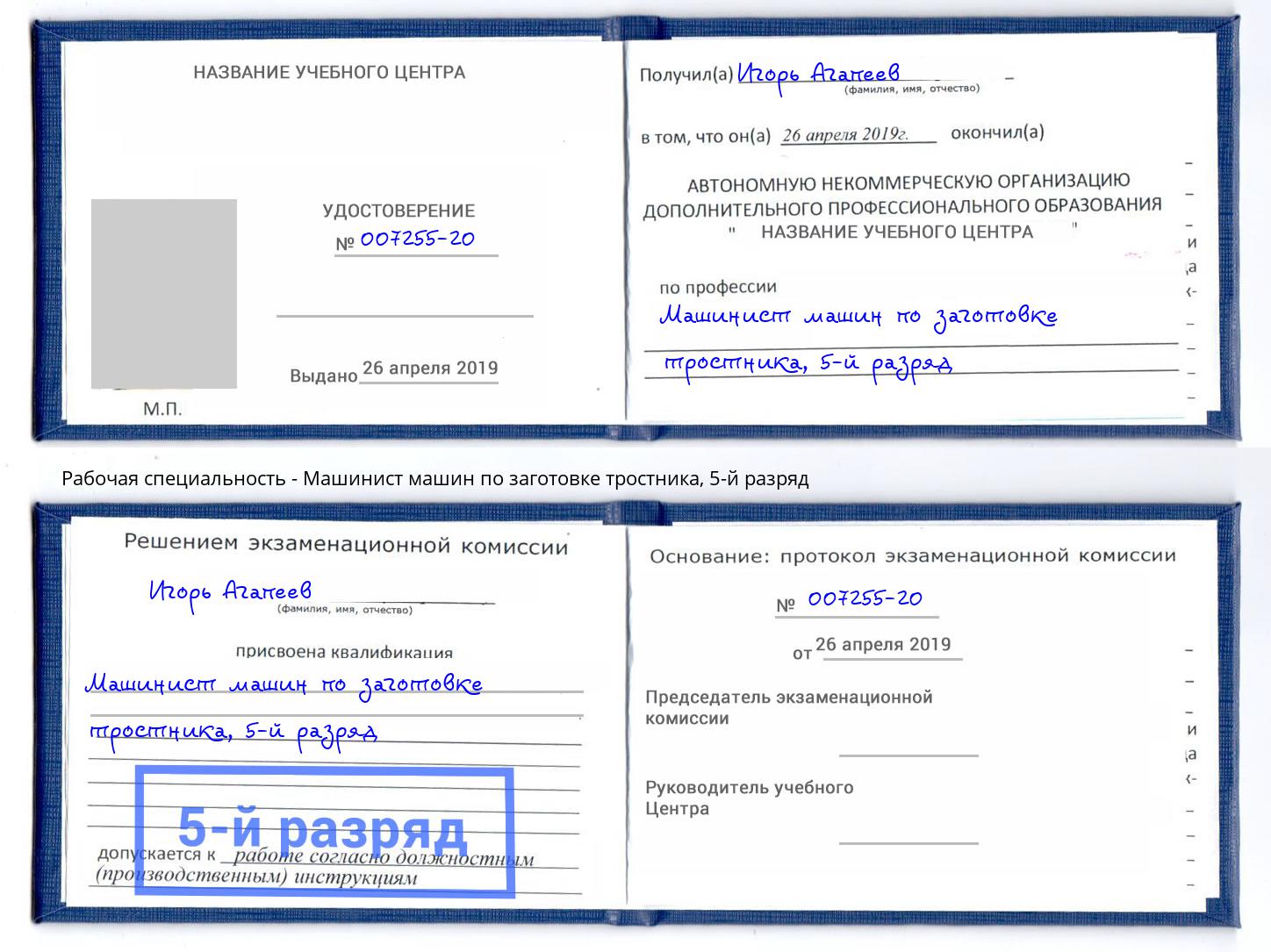 корочка 5-й разряд Машинист машин по заготовке тростника Кандалакша