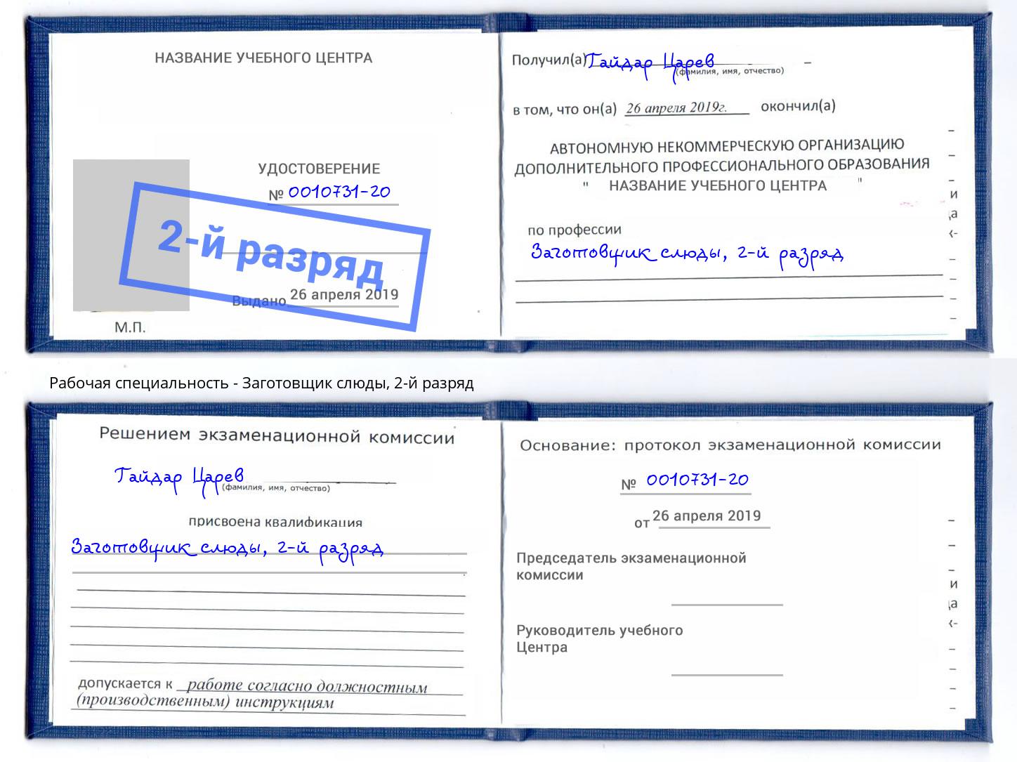 корочка 2-й разряд Заготовщик слюды Кандалакша