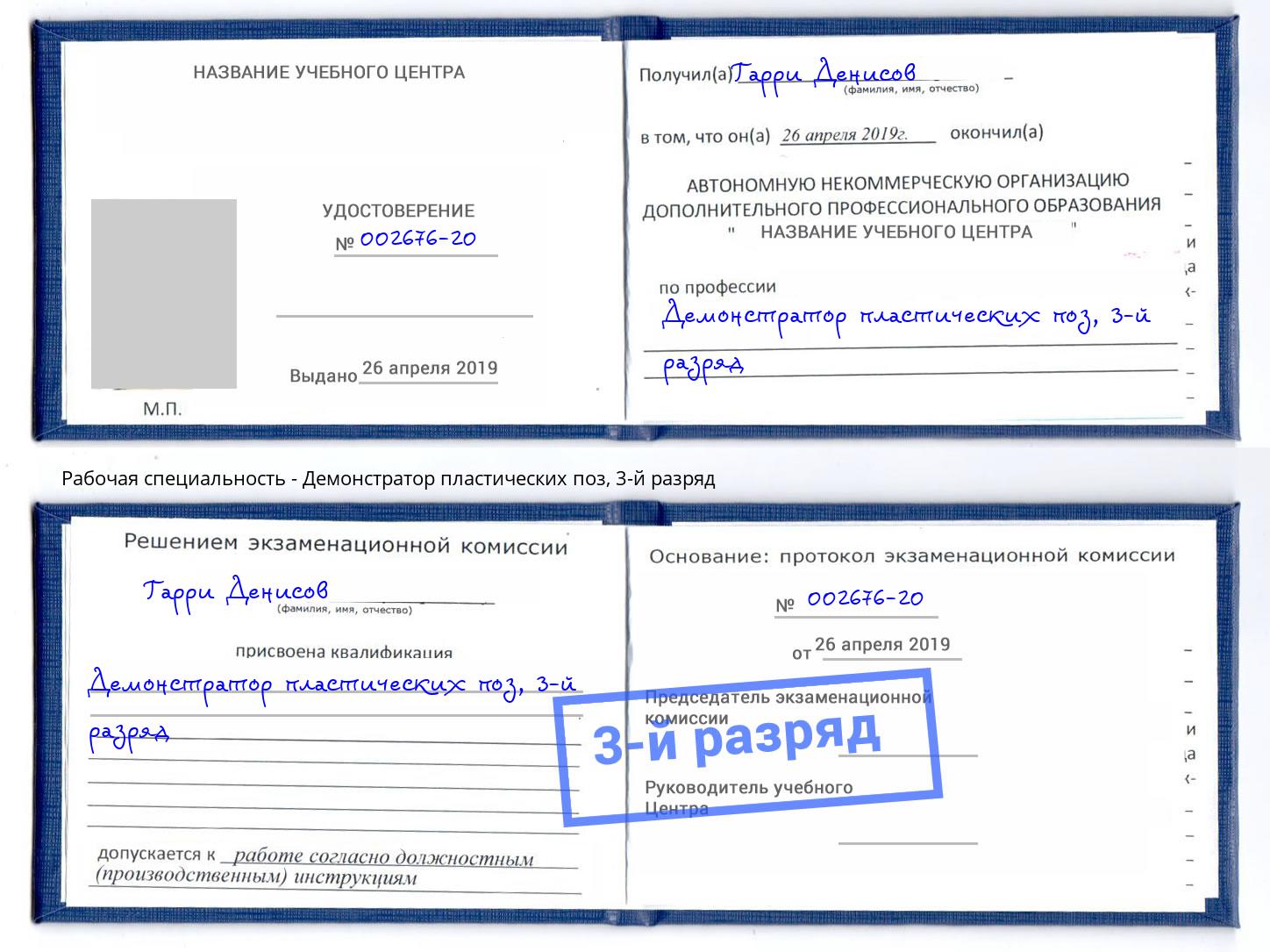 корочка 3-й разряд Демонстратор пластических поз Кандалакша