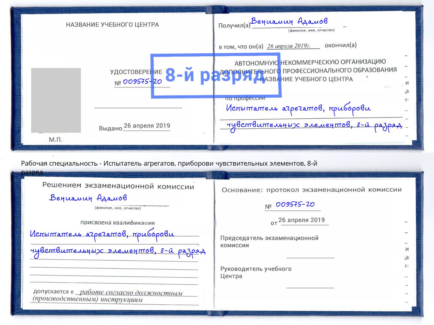 корочка 8-й разряд Испытатель агрегатов, приборови чувствительных элементов Кандалакша