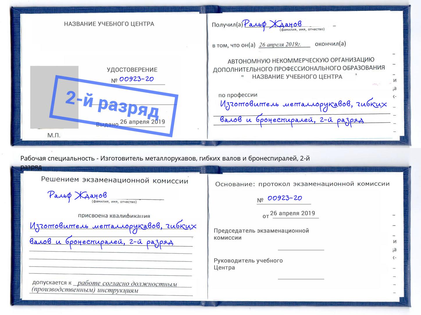корочка 2-й разряд Изготовитель металлорукавов, гибких валов и бронеспиралей Кандалакша